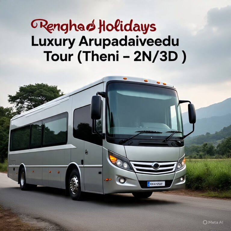 Rengha Holidays Luxury Arupadaiveedu Tour (Theni – 2N/3D)Luxury AC 45 Seater Coach (2+2 Configuration)