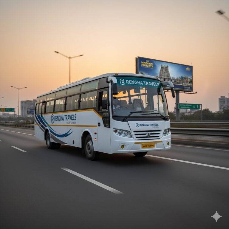 Maximum Group Executive Transport: Madurai to Chennai Egmore (MS) in a Premium 2×2 53-Seater Coach – VIP Fleet Service by RENGHA HOLIDAYS!