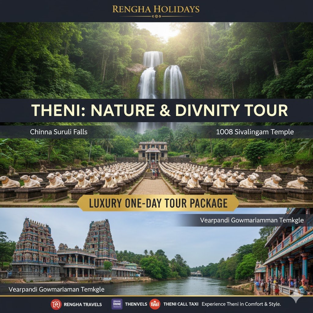 Theni One Day Spiritual & Nature Retreat to Chinna Suruli Falls, Veerapandi & 1008 Sivalingam