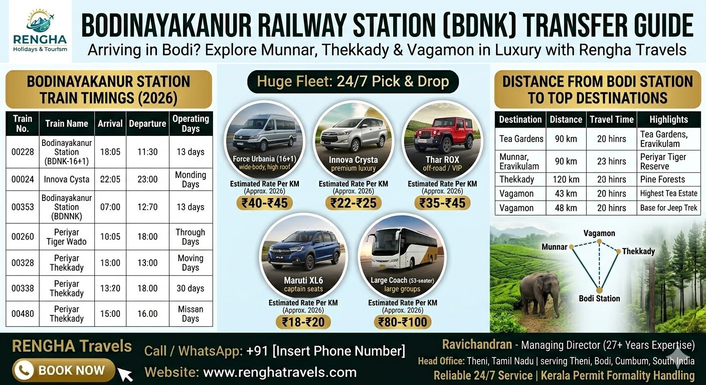 Bodinayakanur Railway Station Transfer Guide Train Timing Distance and Taxi Costs