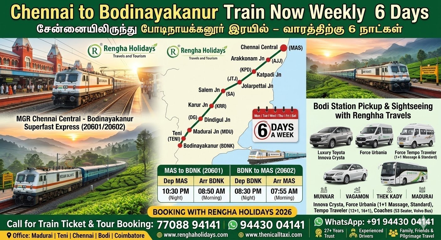 Chennai to Bodinayakanur train booking 2026
