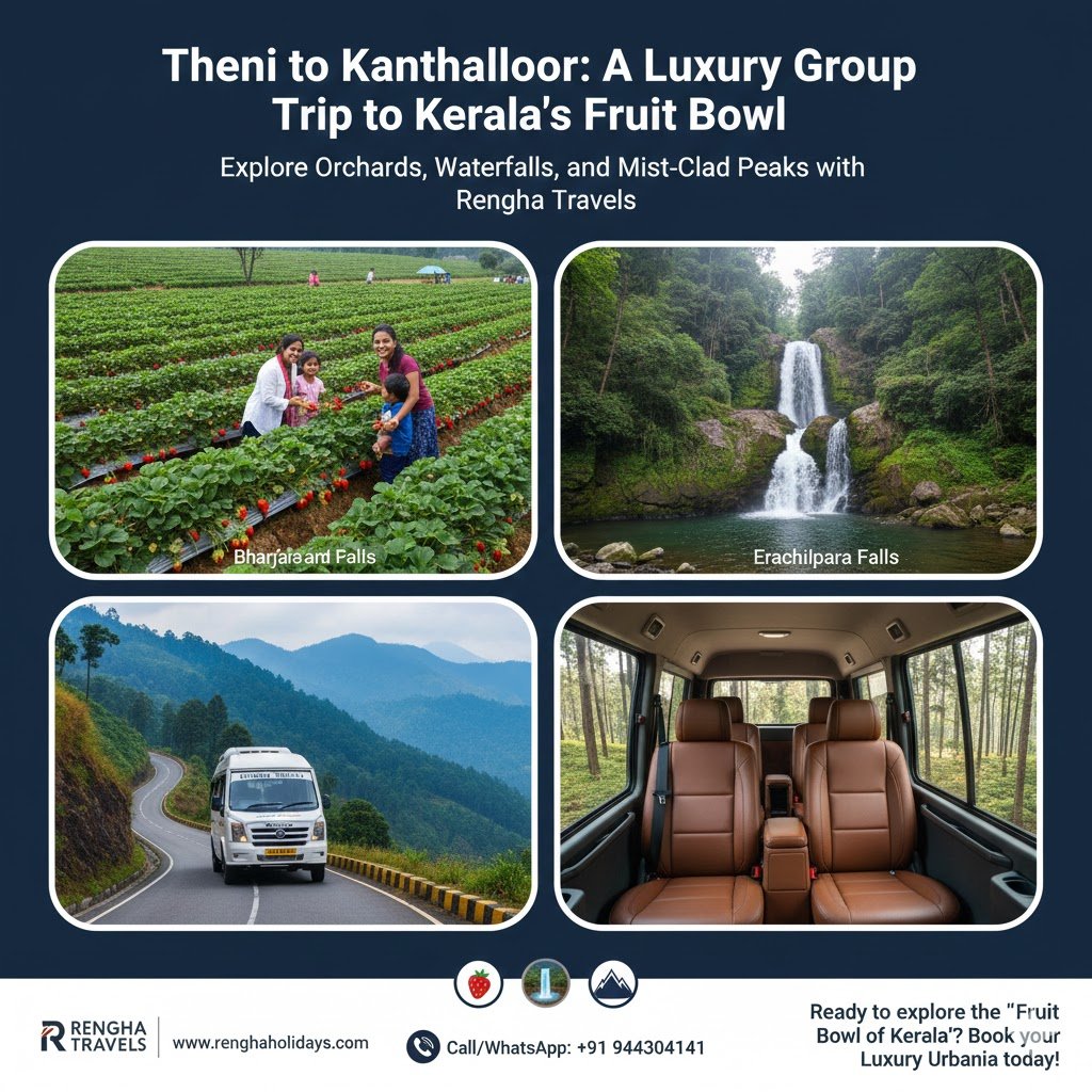 Kanthalloor Sightseeing Guide: Strawberry Farms, Bhramaram & Falls from Theni with Luxury urbania