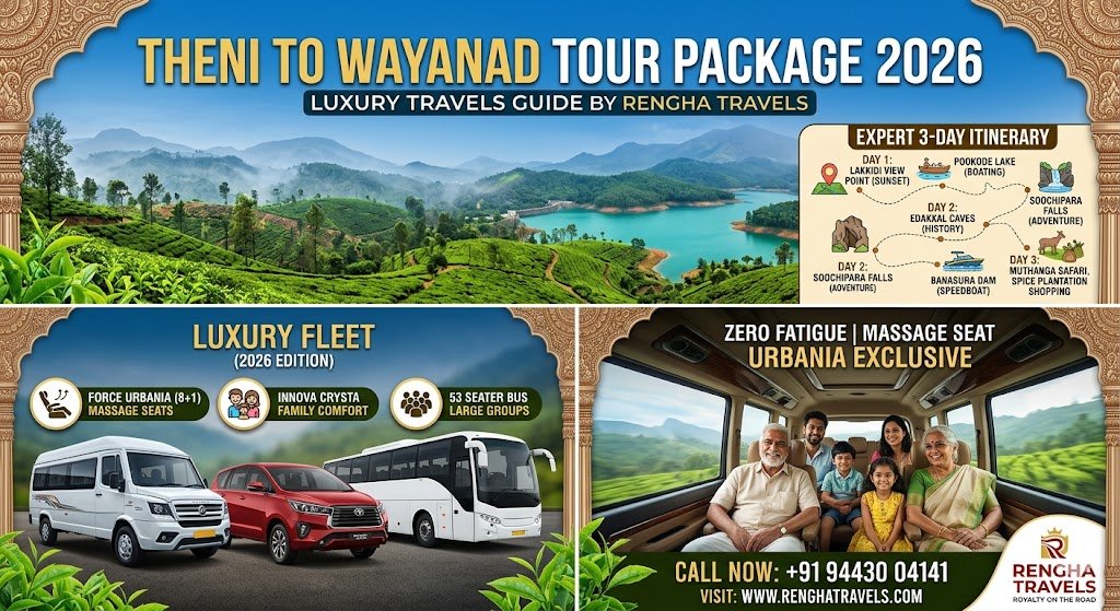 Theni to Wayanad Package Prices 2026 Luxury Fleet 4 to 53 Seaters 3-Day Itinerary