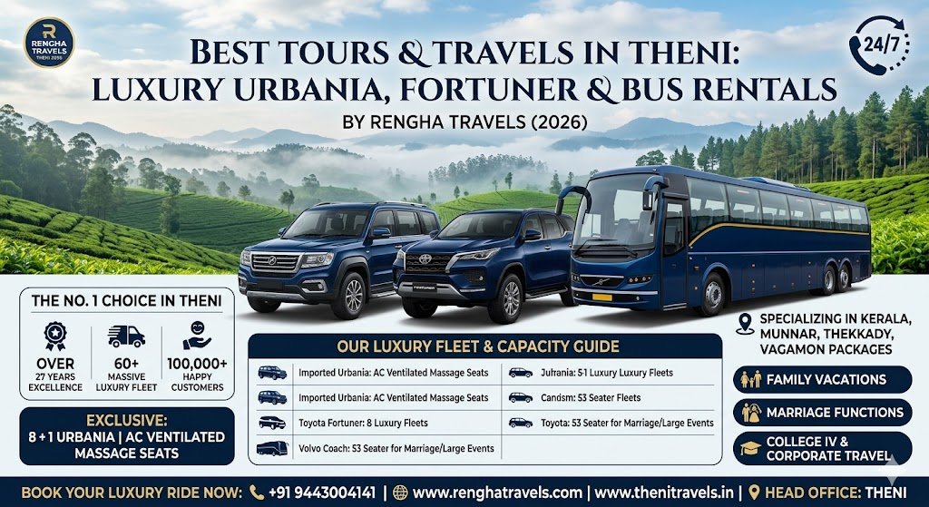 Best Tours and Travels in Theni Luxury Urbania Fortuner Bus Rentals Rengha Travels 2026