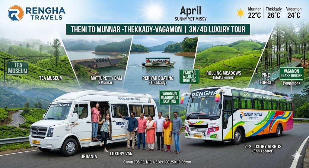 Luxury Munnar Thekkady Vagamon Tour 3N4D in VIP Urbania AC Bus