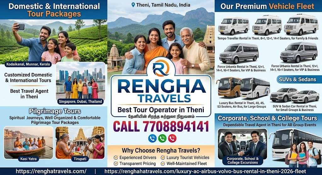Best Tour Operator in Theni Best Vehicle Operator in Theni Best Travel Agent in Theni Rengha Travels 2026