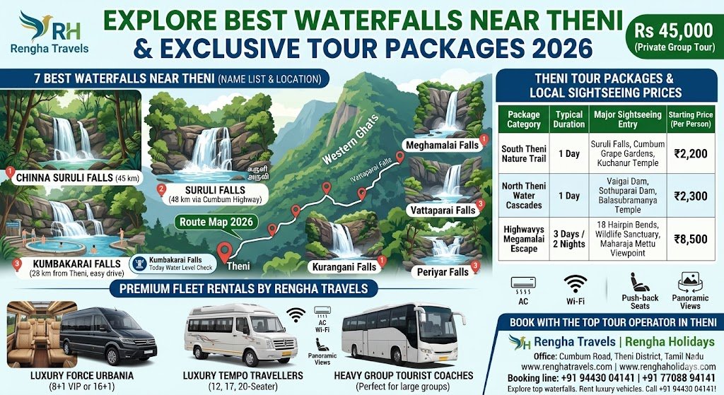 One Day Trip Theni Rs 45000 7 Best Waterfalls Near Theni Name List Locations Route Map